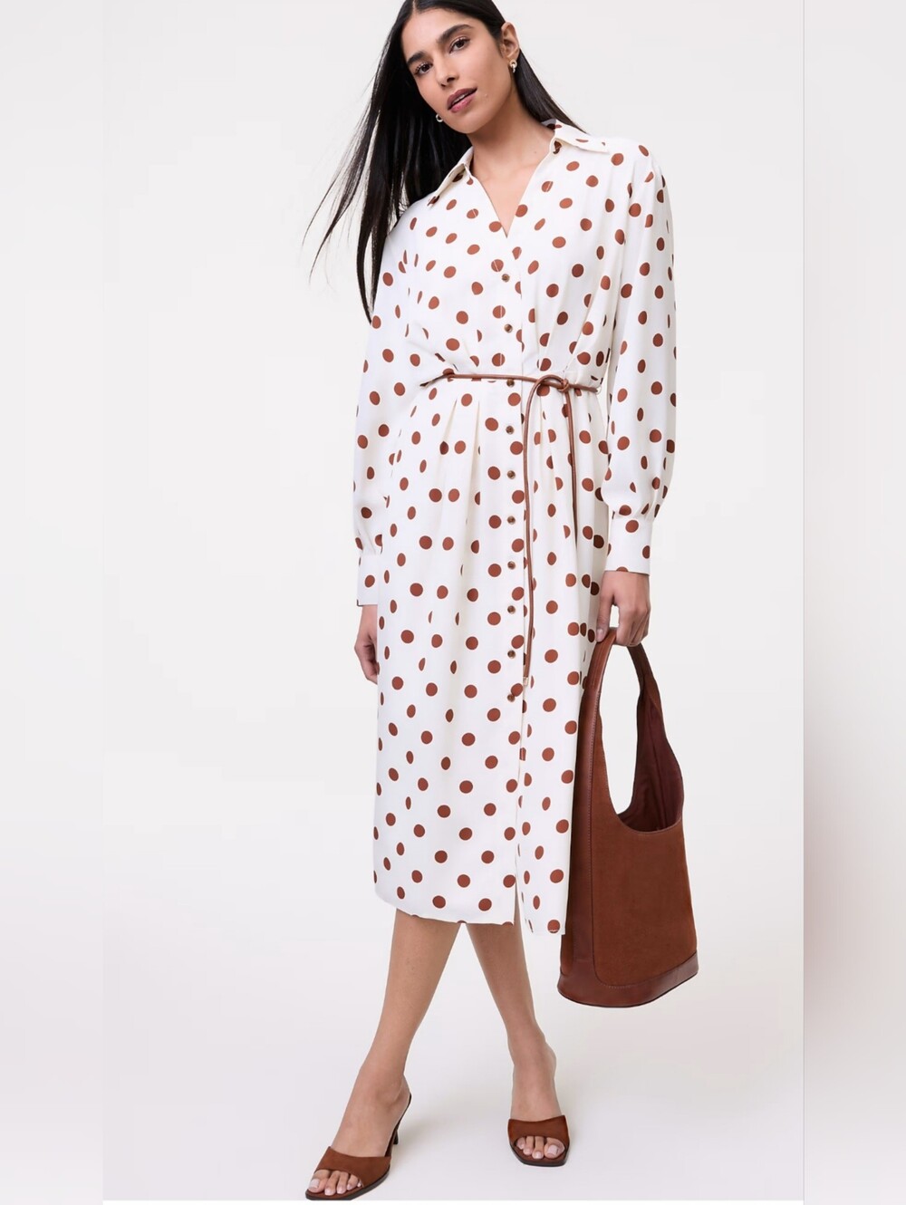 Ann Taylor Dotted Satin Midi Shirt dress  Size 12